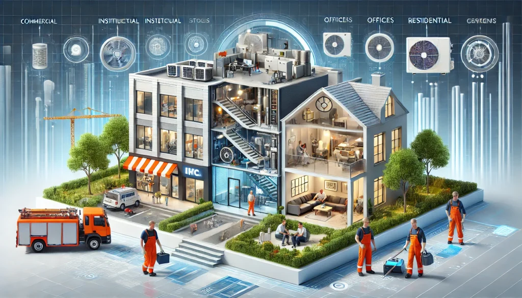 DALL·E 2024-12-24 14.45.41 - An image illustrating the concept of integrated maintenance management for both institutional and residential clients. The visual features a modern bu